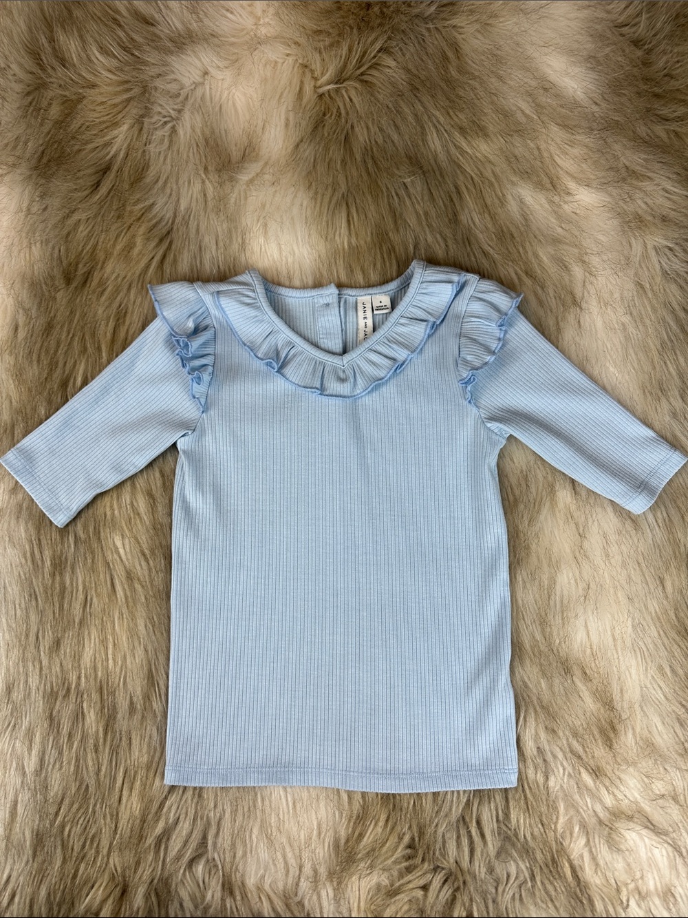 Janie and Jack Girls Baby Blue Ribbed Ruffle Top Size 6